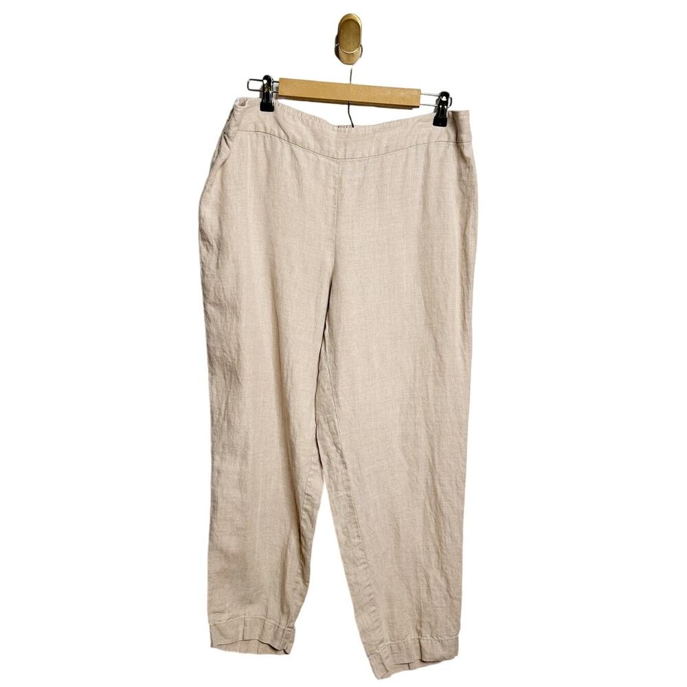 Eileen Fisher Tan Linen Wide Leg Pull On Pants Large